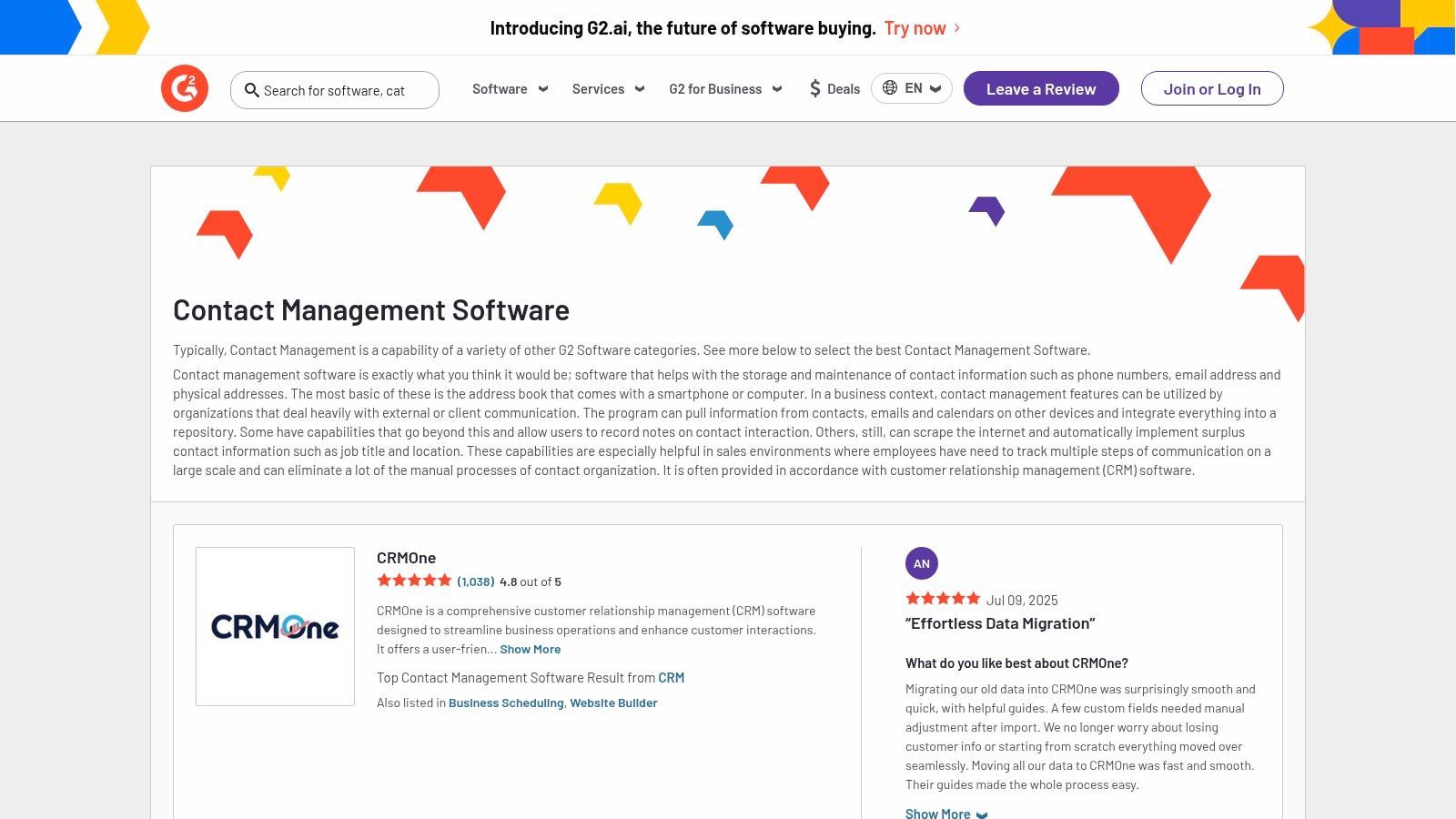 G2 – Contact Management Software category