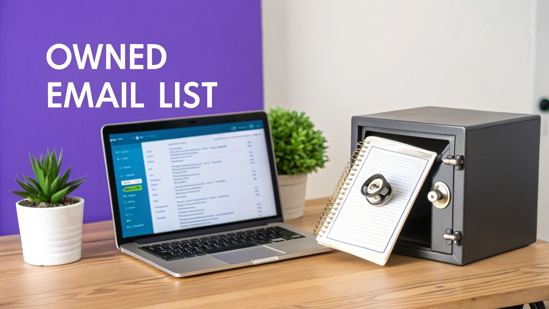A professional working on a laptop with an email marketing dashboard on screen, symbolizing list building.