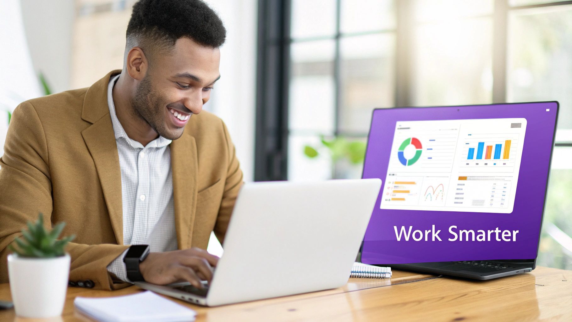 A professional analyzing data on a laptop, symbolizing the efficiency of no-code web scraping.