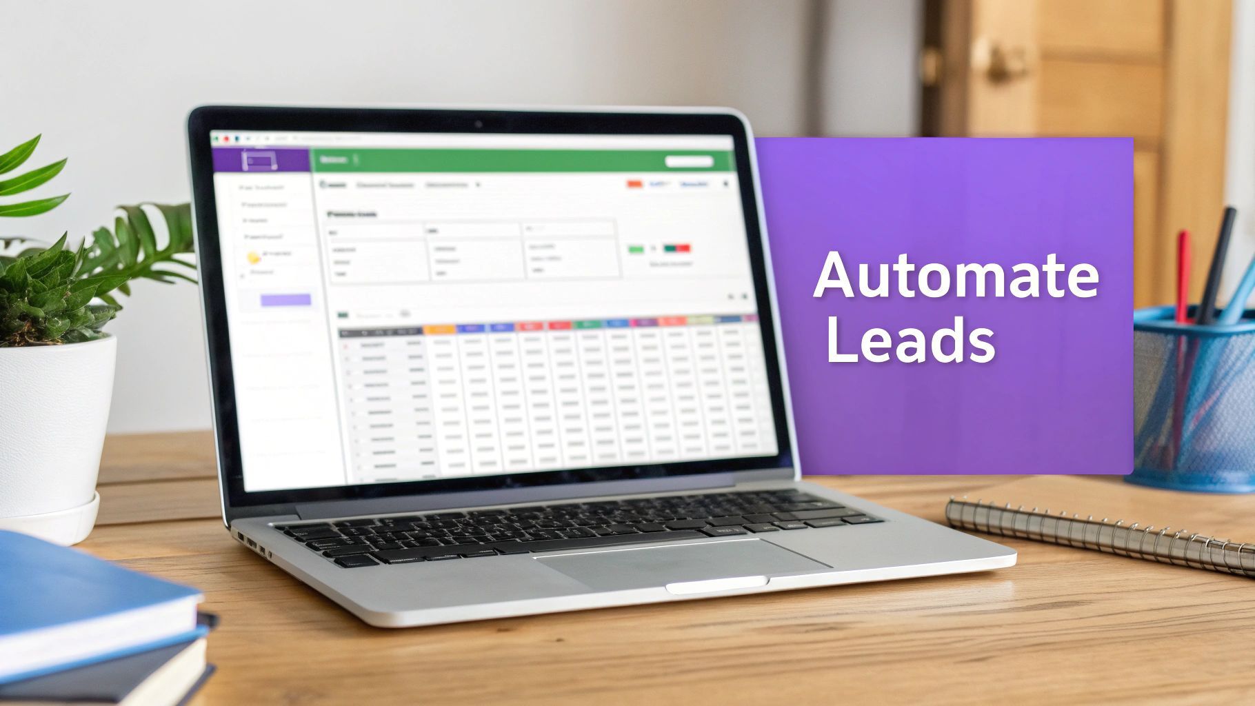 A marketer analyzing a dashboard of lead data on a large screen, symbolizing the efficiency of automated data collection.