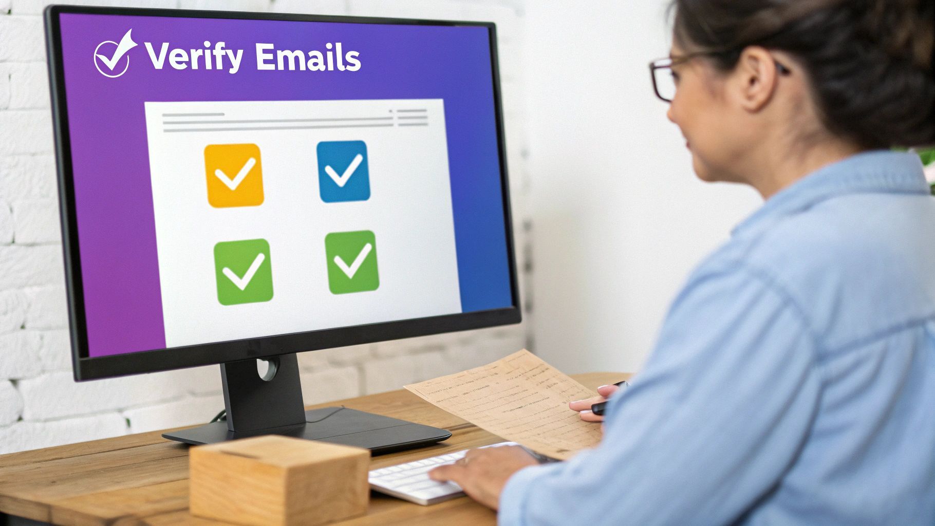 A digital shield icon hovering over an email inbox, symbolizing the protection of sender reputation through email verification.