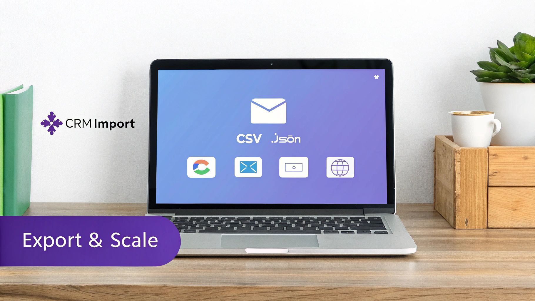A graphic showing data flowing from a source, through a processing funnel, and into a CRM system.