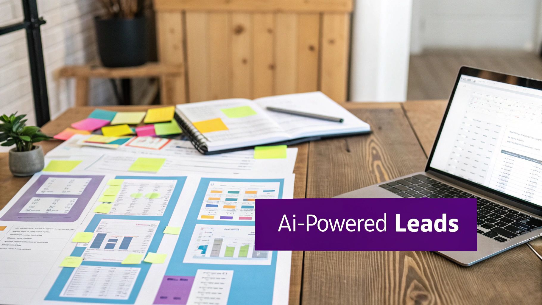 A professional sales team collaborating around a computer screen, analyzing data and generating leads.