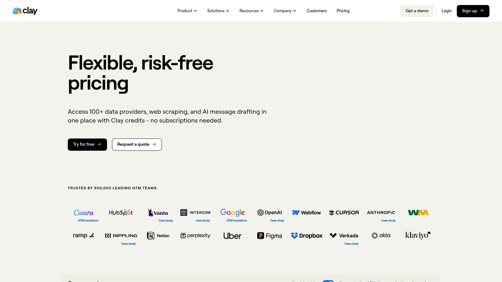 Clay pricing plans showing different tiers