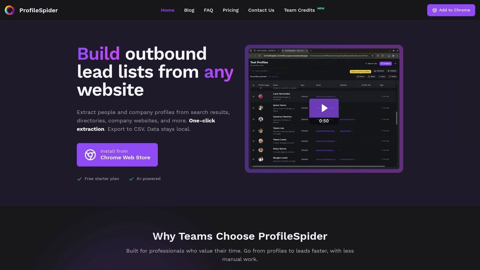 ProfileSpider AI-powered one-click profile extraction from any website