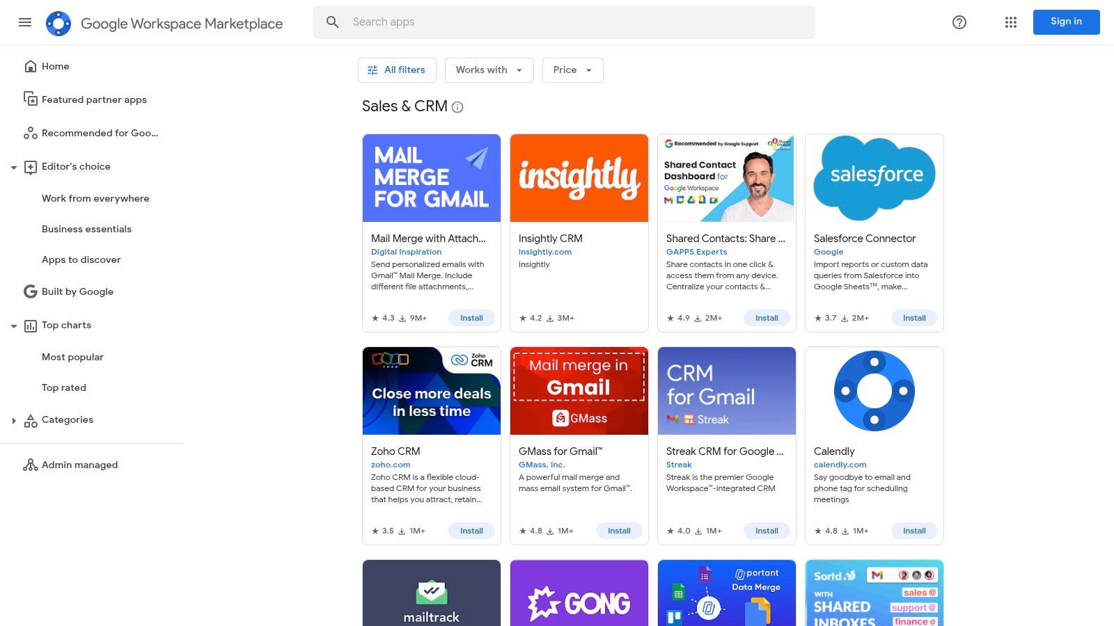 Google Workspace Marketplace (Sales & CRM category)