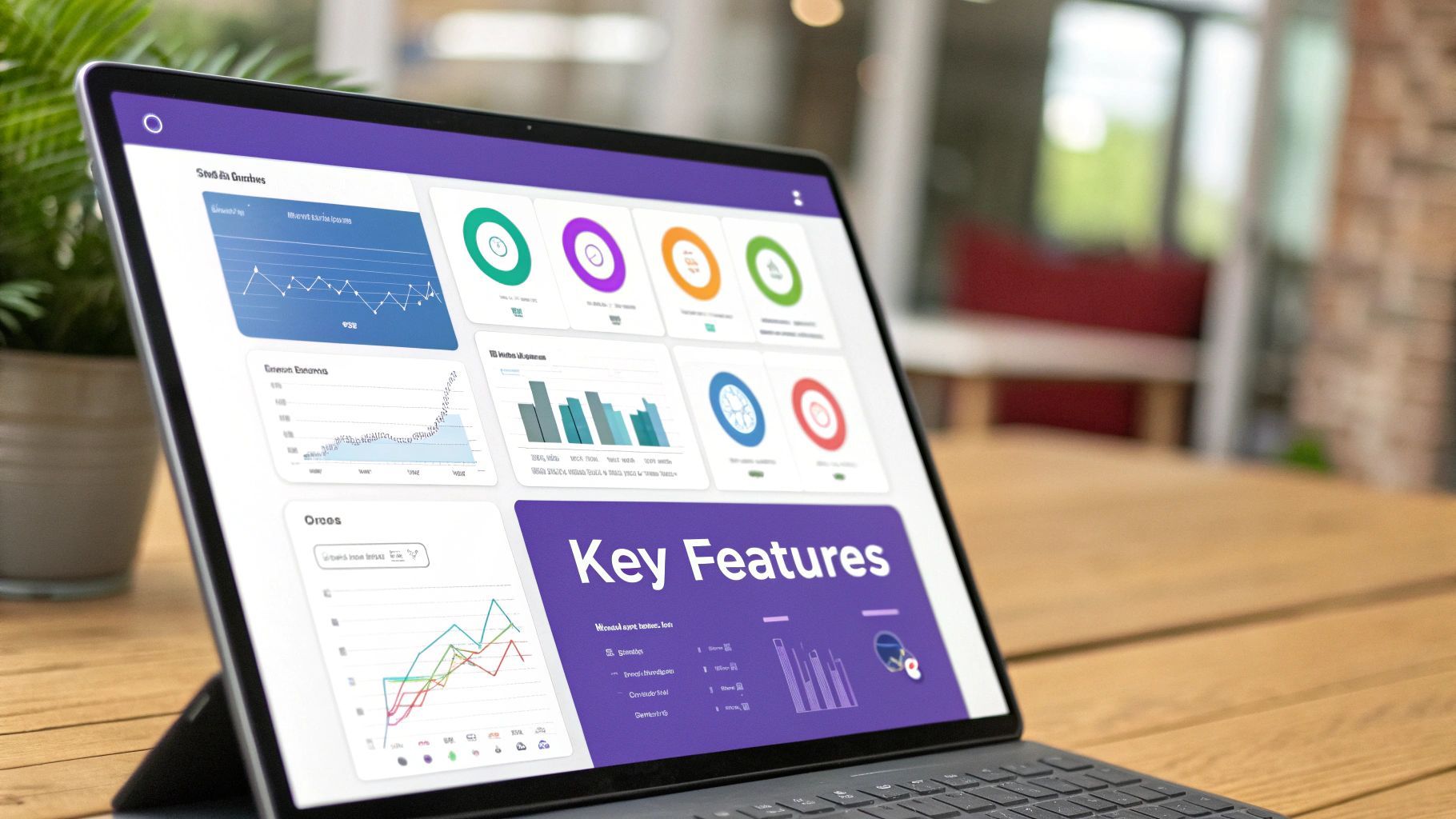 A digital illustration showing icons representing data privacy, organization, and export features.