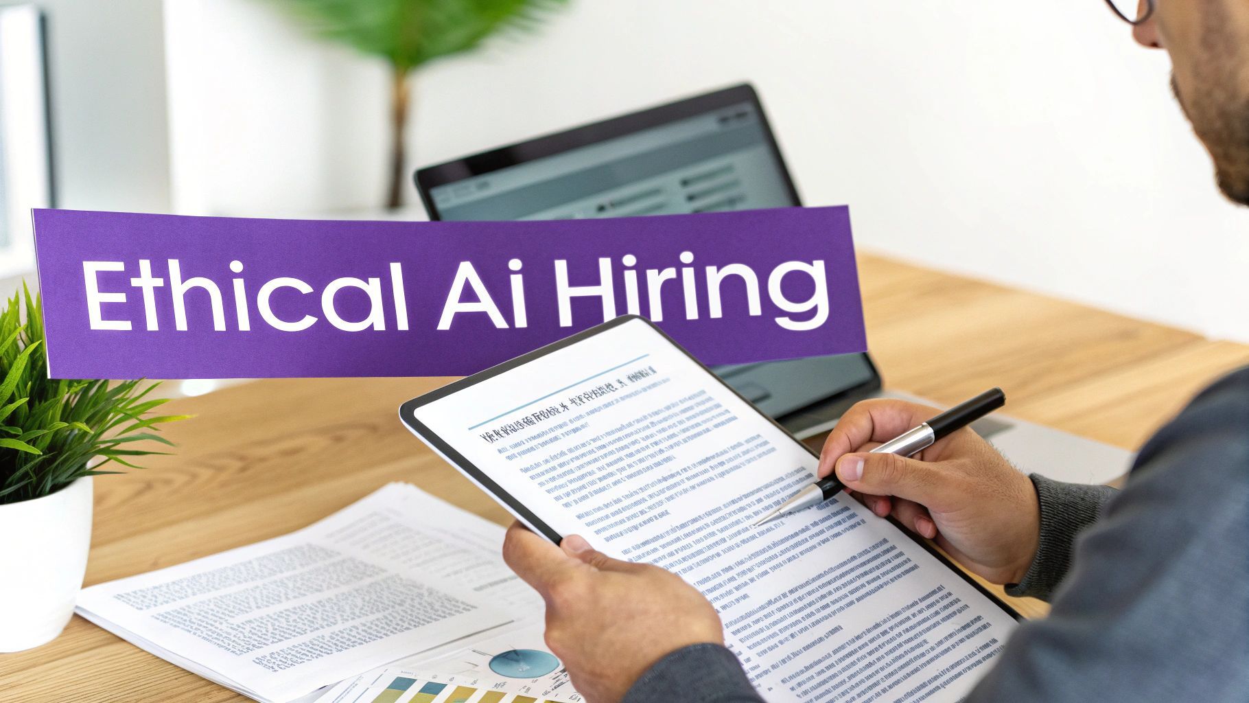 A human recruiter and a robot shaking hands, symbolizing the human-AI partnership in talent acquisition.