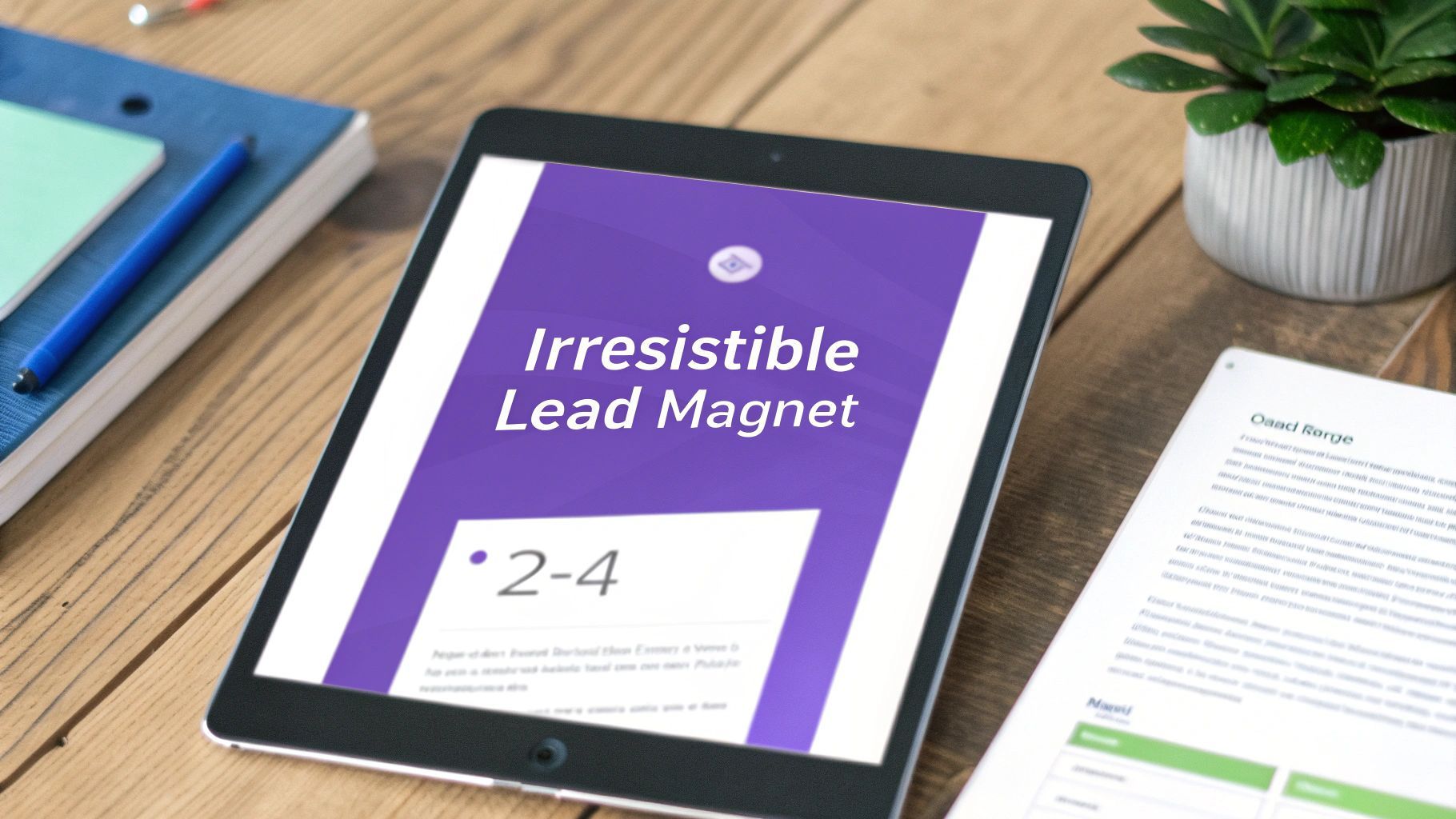 A designer working on a compelling lead magnet layout on a computer.